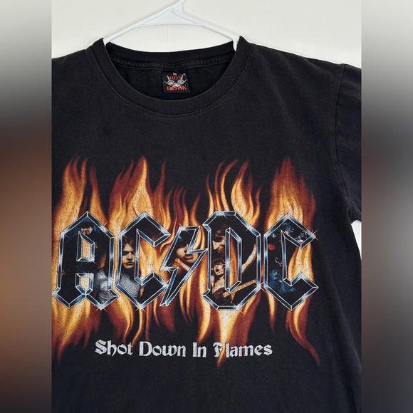Vintage ACDC Shot Down in Flames T-Shirt Y2K Double Sided Black Band Tee Medium - Picture 5 of 10
